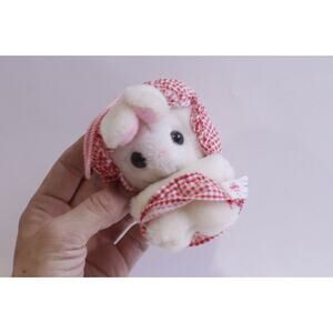 Wallace Berrie, Little Rabbit, Plush, White Body, Pink Plaid Costume, 4",